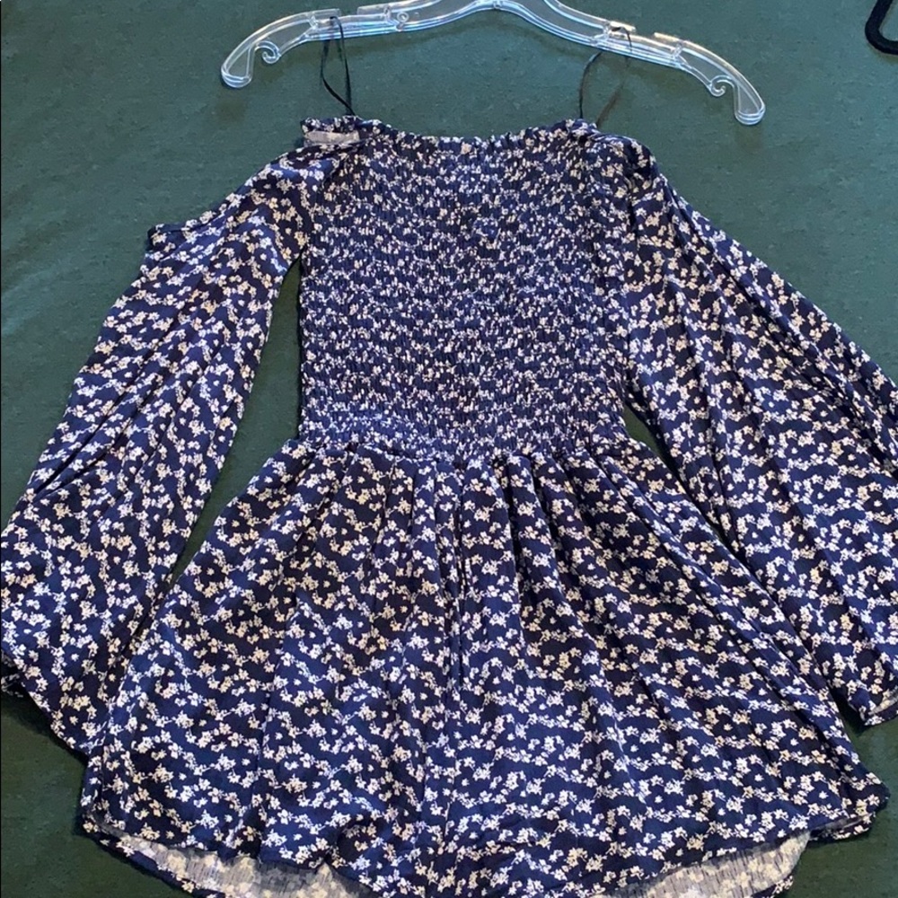 Navy, white floral off shoulder playsuit